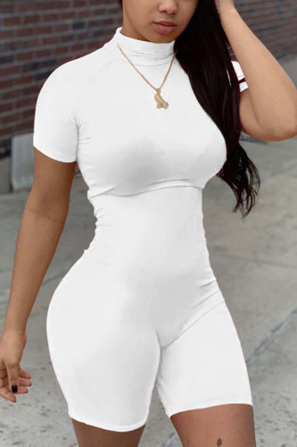 White Fashion Casual Solid Short Sleeve O Neck Jumpsuits