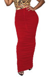 Negro Rojo Negro Gris Cordón Sin mangas Alto Patchwork Sólido vendaje Una línea falda Pantalones Partes de abajo