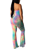Pink Fashion Casual Tie-dyed Milk. Sleeveless V Neck Jumpsuits