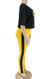 Trajes de dos piezas con estampado casual de moda amarillo Dos piezas rectas de media manga