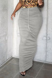 Grey Red Black Grey Drawstring Sleeveless High Patchwork Solid bandage A-line skirt Pants Bottoms