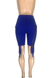 Blue Black Blue Wine Red Zipper Fly Mid Solid bandage Hooded Out Straight Capris Bottoms