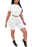 White Casual Solid Two Piece Suits pencil Short Sleeve Two Pieces