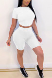 White Casual Solid Two Piece Suits pencil Short Sleeve Two Pieces