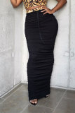 レッド ブラック グレー 巾着 ノースリーブ ハイ パッチワーク ソリッド 包帯 Aライン スカート パンツ ボトムス