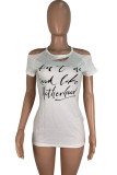 Black and white White Black Black and white O Neck Short Sleeve Letter Hole HOLLOWED OUT Tops