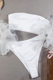 Top cropped de náilon branco patchwork sólido de duas peças moda adulto roupa de banho