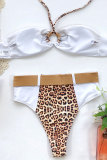 Trajes de baño de dos piezas sin espalda con estampado de leopardo de nailon blanco, trajes de baño sexis para adultos a la moda