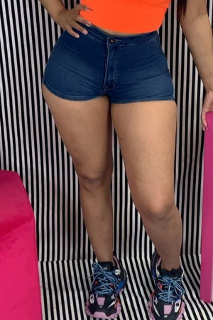Dark Blue Black Dark Blue Zipper Fly Mid Solid Zippered pencil shorts Bottoms Hot Pants Denim Shorts