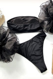 Svart Nylon Patchwork Solid crop top Tvådelad kostym Mode badkläder för vuxna