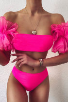 rose red Nylon Patchwork Solid crop top Two Piece Suits Fashion adult Swimwears