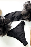 Patchwork en nylon noir haut court uni deux pièces costumes mode maillots de bain pour adultes
