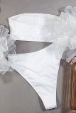 Top cropped de náilon branco patchwork sólido de duas peças moda adulto roupa de banho