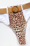 Witte nylon luipaard patchwork print bandage backless tweedelig kostuum mode sexy volwassen badmode