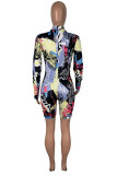 Pink Fashion Casual Print letter Coloured drawing zipper Long Sleeve O Neck Rompers