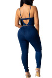Dark Blue Fashion street Solid Sleeveless V Neck Jumpsuits