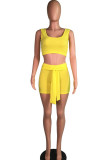 Yellow Fashion Active Patchwork Solid Two Piece Suits Straight Sleeveless Two Pieces