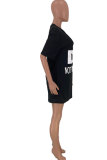 Black Fashion Casual adult White Black Blue Cap Sleeve Short Sleeves O neck Step Skirt Mini Print Patchwork Character Dresses