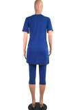Blue Fashion Sexy Solid Two Piece Suits pencil Short Sleeve Two Pieces