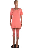 Pink Fashion Sexy Solid Two Piece Suits pencil Short Sleeve Two Pieces