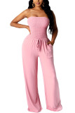 Pink Fashion Casual Solid Sleeveless Wrapped Jumpsuits
