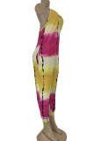 Gele Mode Street Tie-dyed Mouwloze V-hals Jumpsuits