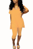 Yellow Fashion Sexy Solid Two Piece Suits pencil Short Sleeve Two Pieces
