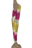Gelbe Fashion Street Tie-dyed ärmellose Overalls mit V-Ausschnitt