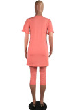Pink Fashion Sexy Solid Two Piece Suits pencil Short Sleeve Two Pieces