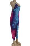 Gul Fashion street Tie-dyed ärmlös V-hals jumpsuits