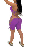 purple Fashion Casual Hollow Solid Sleeveless Hanging neck Rompers