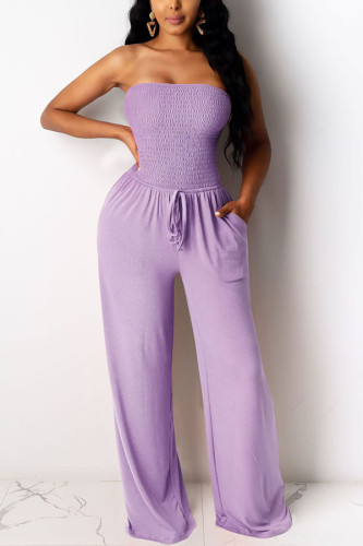 purple Fashion Casual Solid Polyester Sleeveless Wrapped Jumpsuits