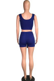 Blue Fashion Active Patchwork Solid Two Piece Suits Straight Sleeveless Two Pieces
