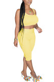 Yellow Fashion Sexy adult Patchwork Solid Two Piece Suits pencil Sleeveless Two Pieces