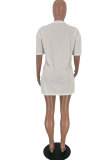 Белая мода, повседневная юбка для взрослых, белая, черная, синяя, с короткими рукавами и круглым вырезом, ступенчатая юбка с мини-принтом, лоскутные платья с персонажами