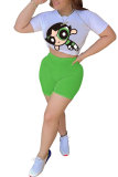 Зеленый модный уличный лоскутный принт для взрослых, костюмы из двух предметов, прямые костюмы из двух предметов с короткими рукавами