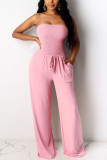 Pink Fashion Casual Solid Sleeveless Wrapped Jumpsuits