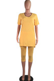 Yellow Fashion Sexy Solid Two Piece Suits pencil Short Sleeve Two Pieces