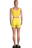 Yellow Fashion Active Patchwork Solid Two Piece Suits Straight Sleeveless Two Pieces