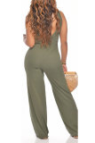 Green Fashion Sexy Patchwork bandage Hollow Solid Sleeveless Slip Jumpsuits