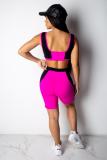 rose red Sexy Fashion Casual crop top Patchwork Geometric Skinny Two-Piece Short Set