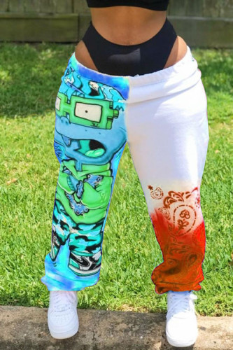 Sky Blue multicolor Polyester Elastic Fly Mid Print Harlan pants Pants Bottoms