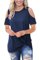Blue O Neck Short Sleeve Solid Tees & T-shirts