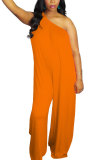 オレンジファッションセクシーなパッチワークソリッドノースリーブワンショルダーカラージャンプスーツ