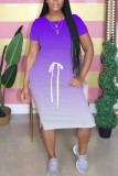 purple Fashion Street Red Black Blue Green Orange Yellow rose red purple Cap Sleeve Short Sleeves O neck Step Skirt Mid-Calf Ombre Solid Dresses