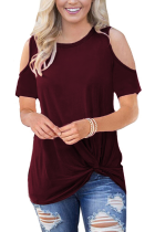 Wine Red O Neck Short Sleeve Solid Tees & T-shirts