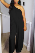 Black Fashion Sexy Patchwork Solid Sleeveless one shoulder collar Jumpsuits