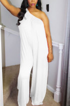 White Fashion Sexy Patchwork Solid Sleeveless one shoulder collar Jumpsuits