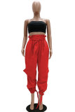 Red White Red Black Khaki Drawstring Sleeveless High Patchwork Solid ruffle Zippered pencil Pants Bottoms