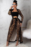 Pantalon droit mi-long élastique imprimé léopard, costume deux pièces